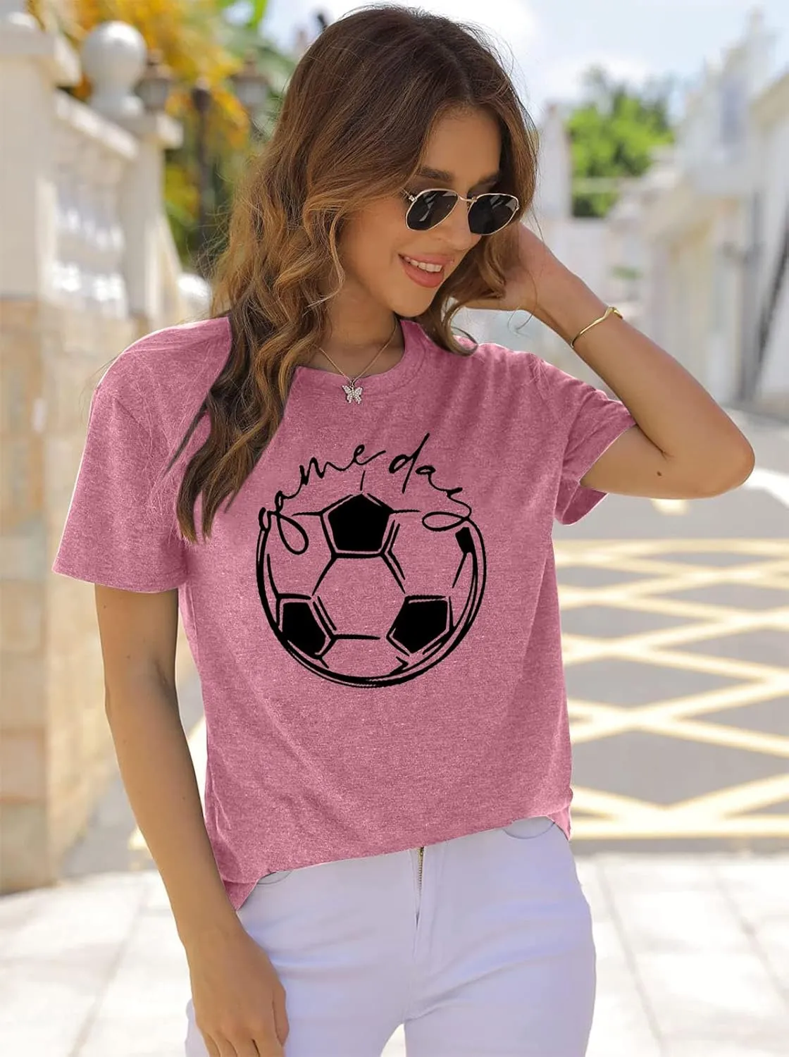 Game Day T Shirt Women Soccer Season Shirts Soccer Mom Graphic Short Sleeve Shirt Game Day Vibes Tee Tops