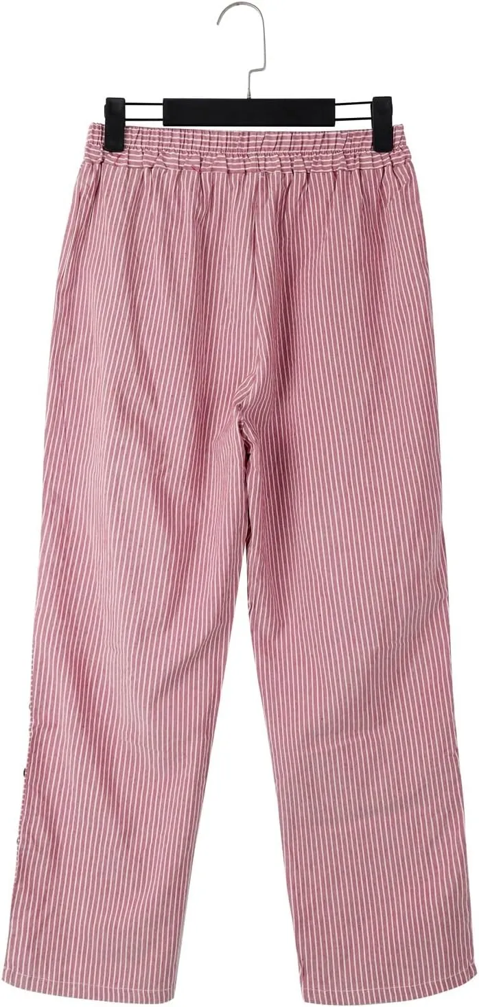 GIERIDUC Linen Pants for Women 2025 Plus Size Trendy Side Button Summer Gauze Pants Casual Elastic Waist Comfy Trousers