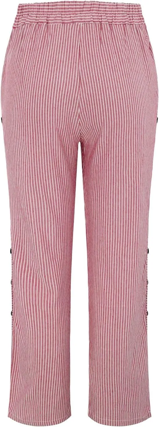 GIERIDUC Linen Pants for Women 2025 Plus Size Trendy Side Button Summer Gauze Pants Casual Elastic Waist Comfy Trousers