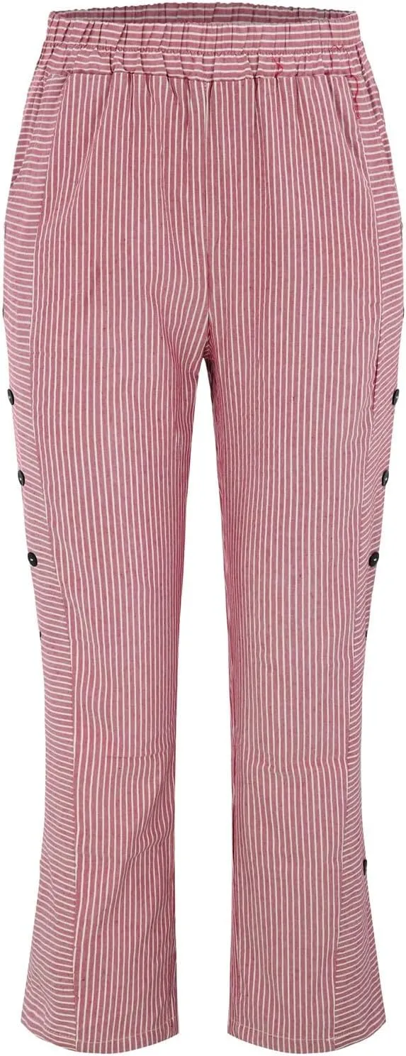 GIERIDUC Linen Pants for Women 2025 Plus Size Trendy Side Button Summer Gauze Pants Casual Elastic Waist Comfy Trousers