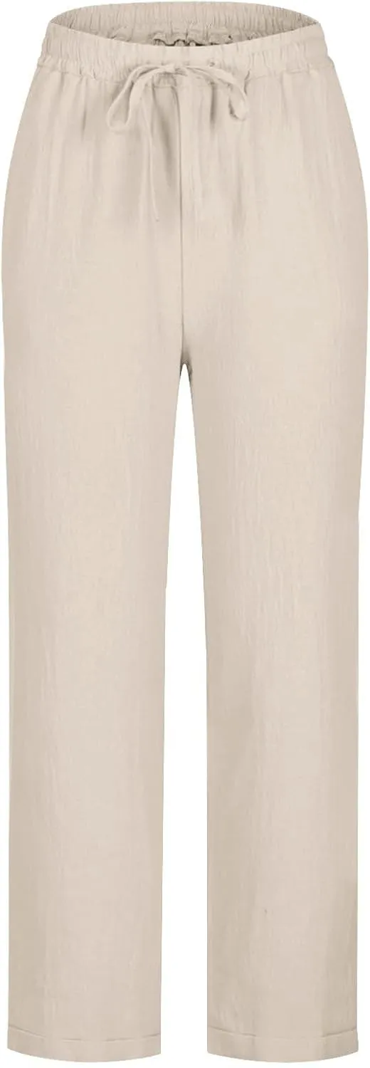 GIERIDUC Linen Pants for Women 2025 Summer High Waist Elastic Wide Leg Lounge Pant Casual Loose Lightweight Beach Trousers