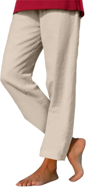 GIERIDUC Linen Pants for Women 2025 Summer High Waist Elastic Wide Leg Lounge Pant Casual Loose Lightweight Beach Trousers