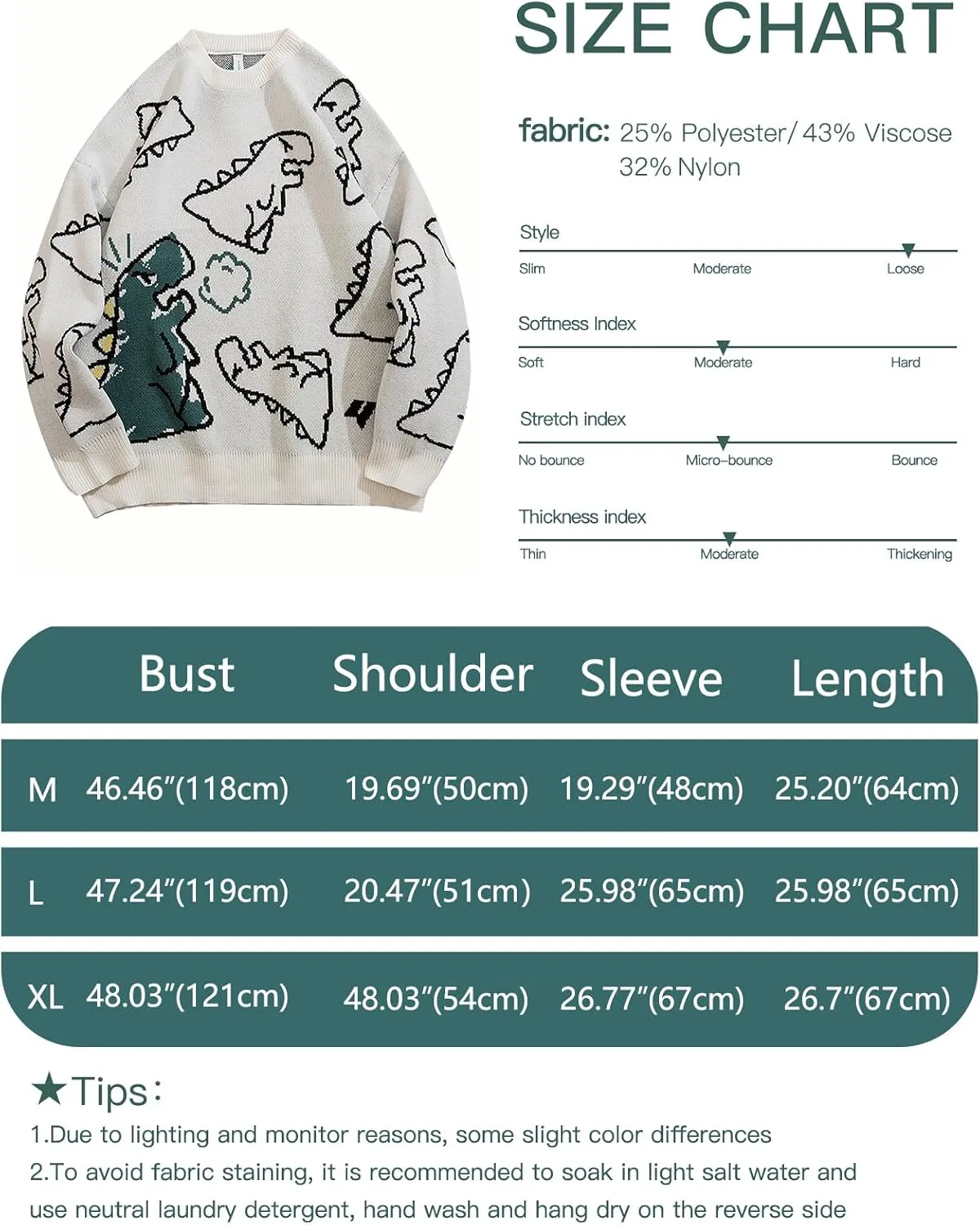 Gihuo Women Dinosaur Oversized Sweater Graphic Crewneck Knitted Pullover Casual Loose Fit Jumper Tops