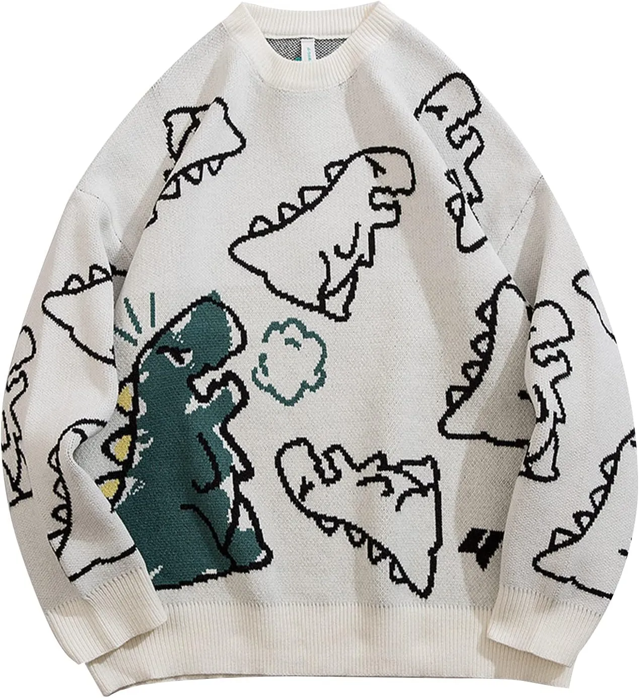Gihuo Women Dinosaur Oversized Sweater Graphic Crewneck Knitted Pullover Casual Loose Fit Jumper Tops