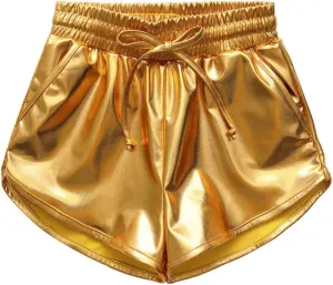 Girls' Metallic Shorts Shiny Hotpants Colourful Sparkly Dance Shorts for 4-13 Years