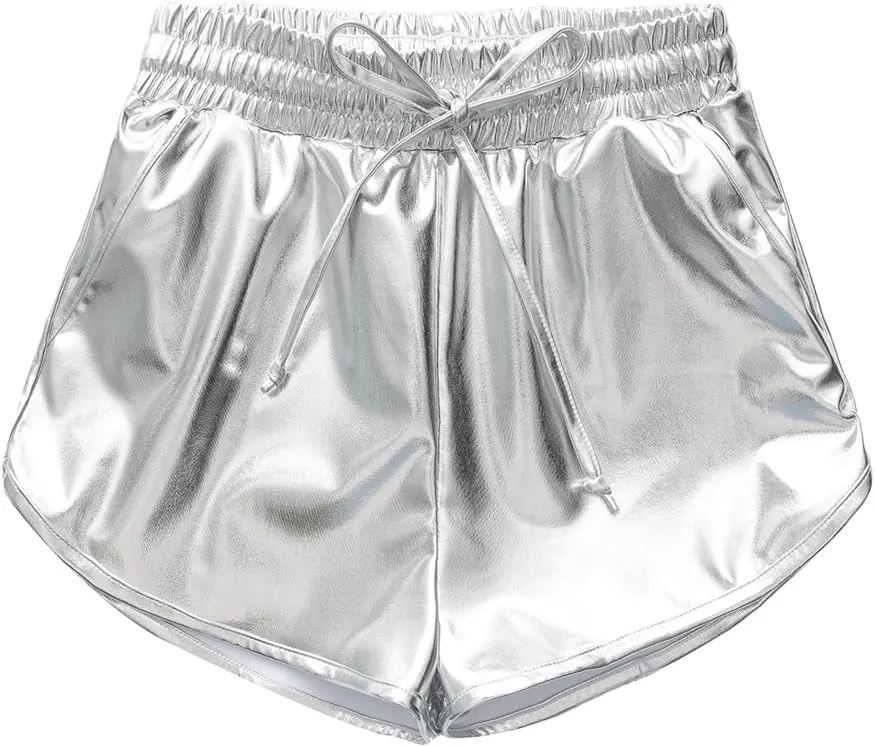 Girls' Metallic Shorts Shiny Hotpants Colourful Sparkly Dance Shorts for 4-13 Years