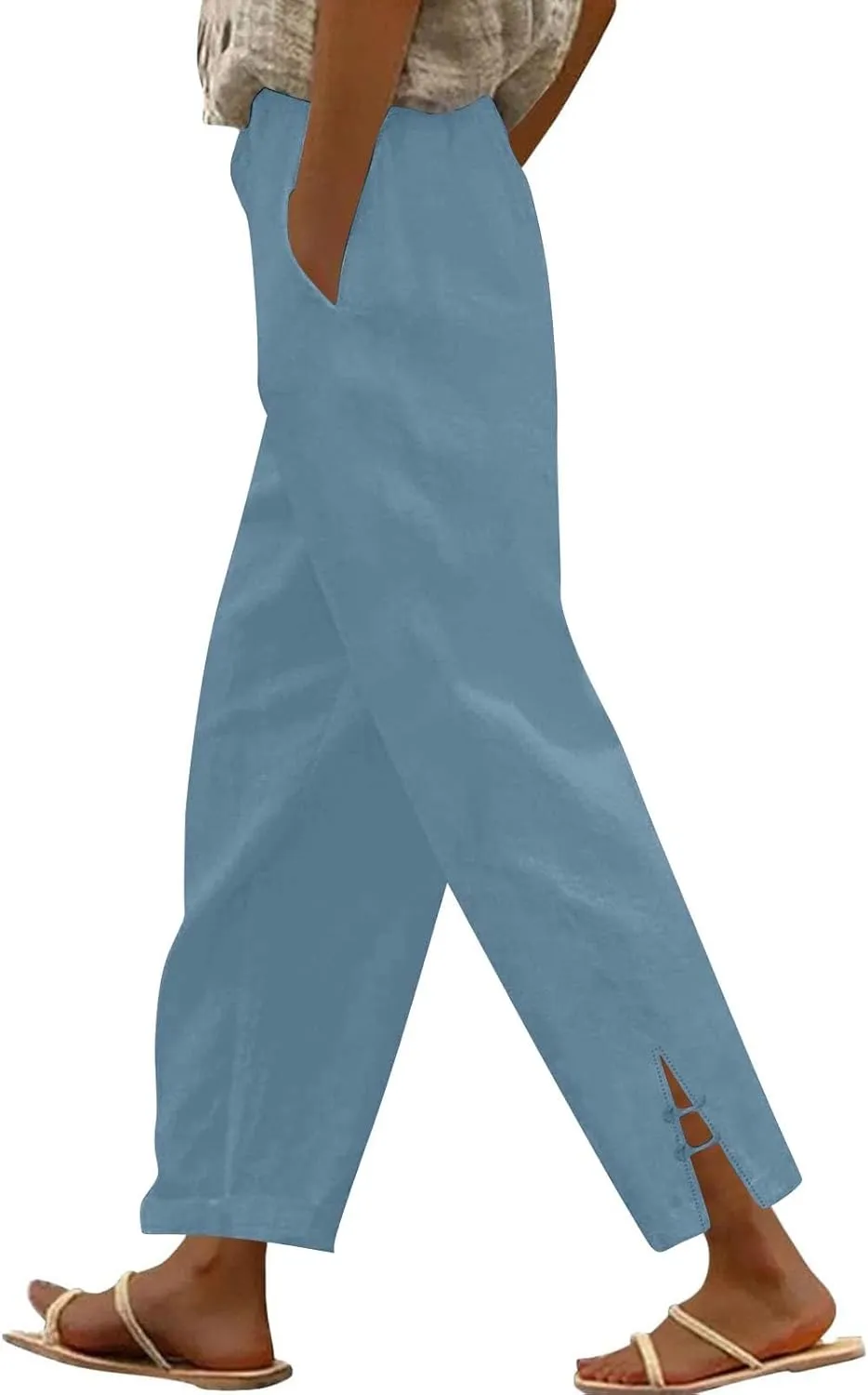 GOFULY Linen Pants for Women Summer 2025 Beach Elastic Waist Pants Wide Leg High Waisted with Pockets Loose Fit Solid Outfits