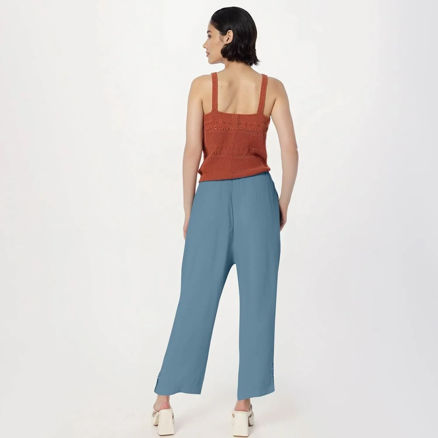 GOFULY Linen Pants for Women Summer 2025 Beach Elastic Waist Pants Wide Leg High Waisted with Pockets Loose Fit Solid Outfits