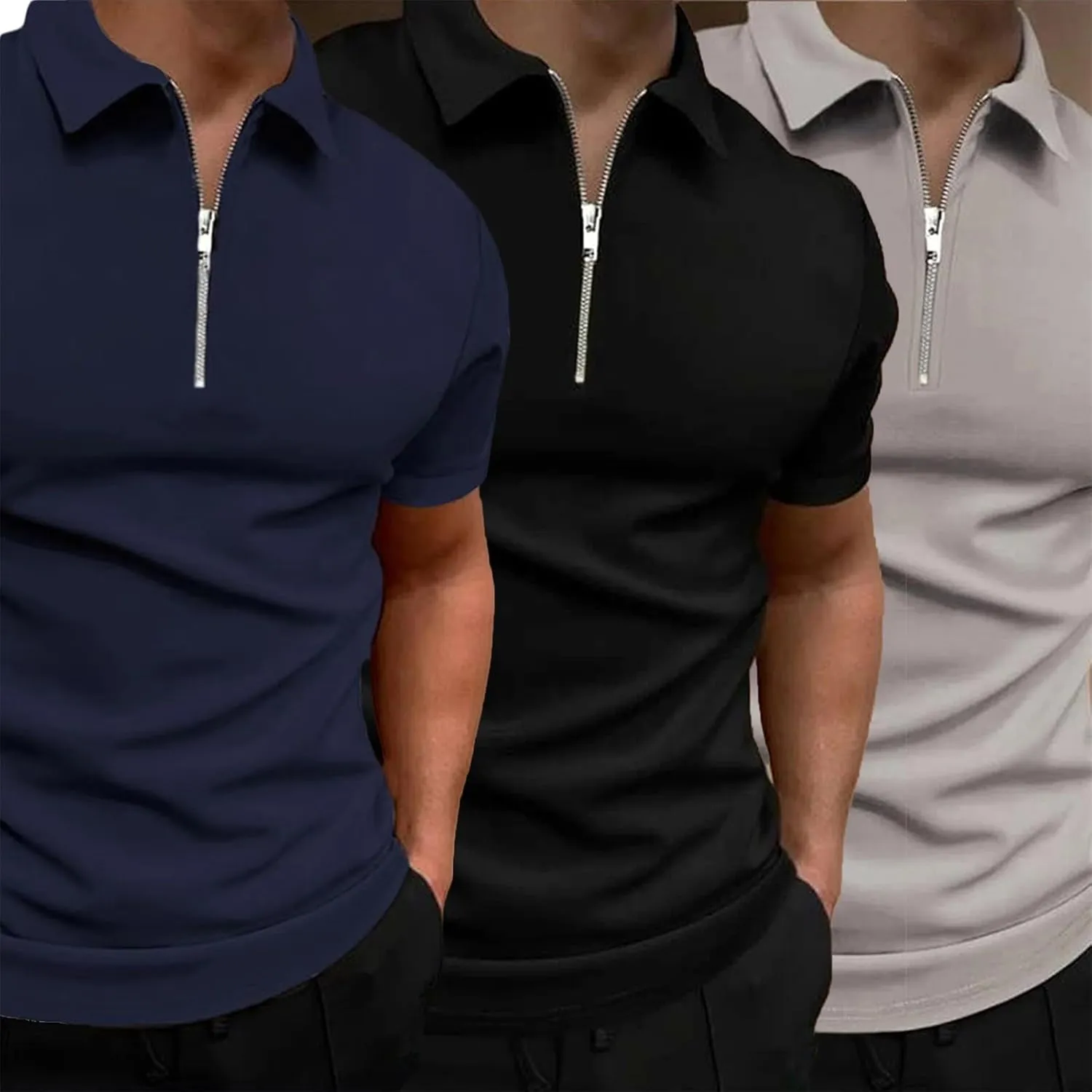 Golf Polos Shirts for Men Quick-Dry Athletic Mens Polo T-Shirts Short Sleeve Summer Casual Moisture Wicking Tops 3PC
