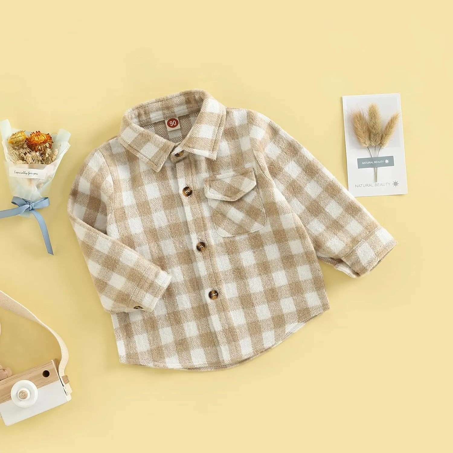 GOOCHEER Toddler Baby Boy Girl Plaid Jacket Hoodie Long Sleeve Button Down Shirts Coats Outerwear Shacket Cardigan Top