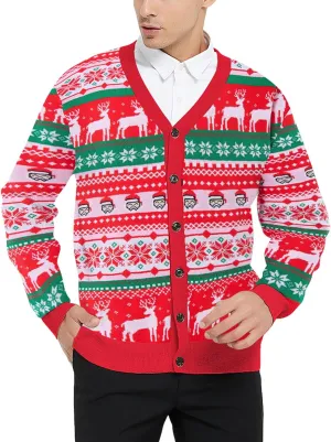 Goodstoworld Men's 2024 Ugly Christmas Cardigan Cozy Pullover Sweater V Neck Buttons Soft Knitwear
