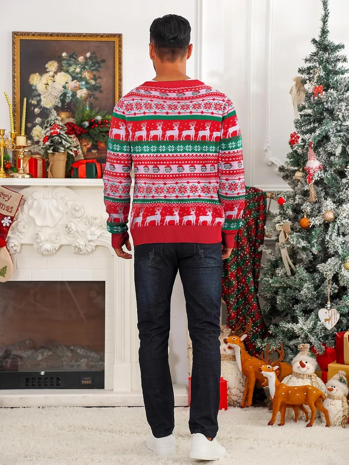 Goodstoworld Men's 2024 Ugly Christmas Cardigan Cozy Pullover Sweater V Neck Buttons Soft Knitwear