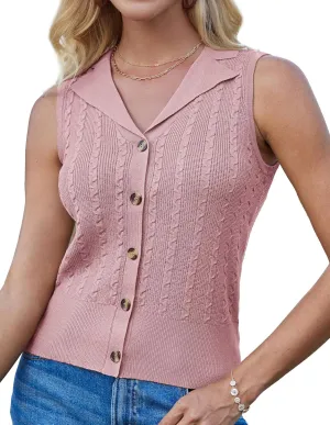 GRACE KARIN Sweater Vest Women Summer Sleeveless Knit Cardigans V Neck Collared Lightweight Button Down Sweaters Tops