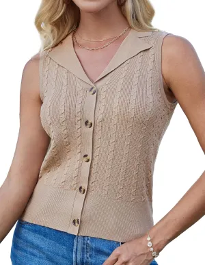 GRACE KARIN Sweater Vest Women Summer Sleeveless Knit Cardigans V Neck Collared Lightweight Button Down Sweaters Tops