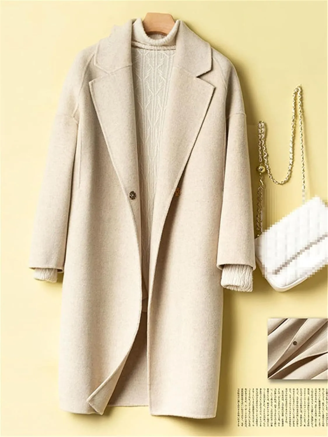 Haitpant Autumn Winter Womens Long Cashmere Overcoat Casual Loose Warm Jackets Double-Sided 100% Wool Tweed Coat