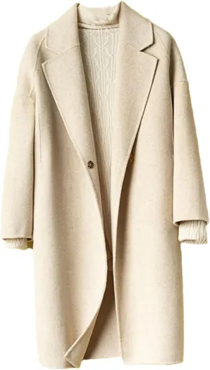 Haitpant Autumn Winter Womens Long Cashmere Overcoat Casual Loose Warm Jackets Double-Sided 100% Wool Tweed Coat