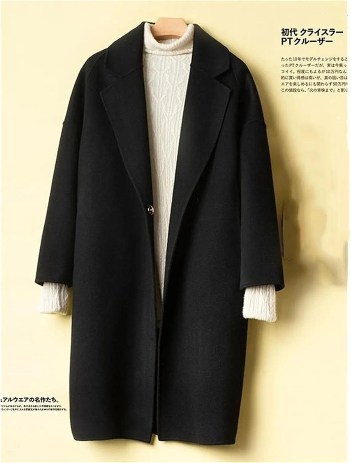 Haitpant Autumn Winter Womens Long Cashmere Overcoat Casual Loose Warm Jackets Double-Sided 100% Wool Tweed Coat