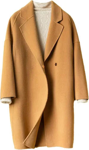 Haitpant Autumn Winter Womens Long Cashmere Overcoat Casual Loose Warm Jackets Double-Sided 100% Wool Tweed Coat