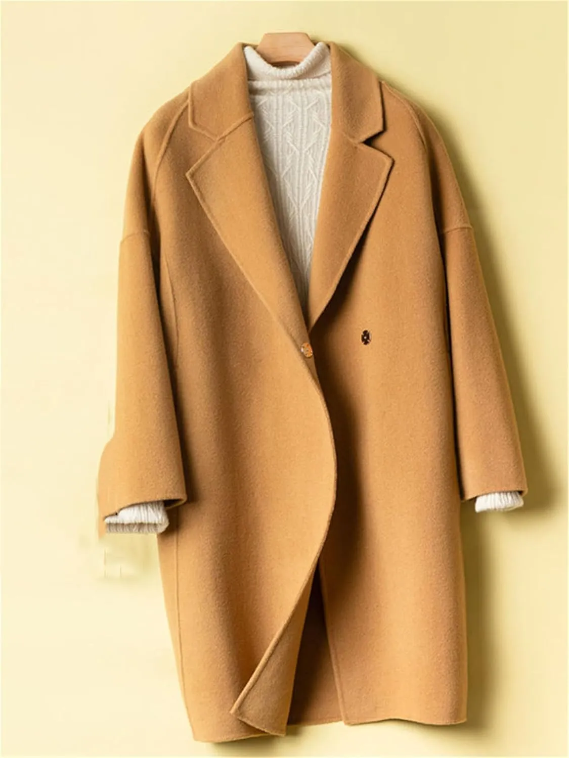 Haitpant Autumn Winter Womens Long Cashmere Overcoat Casual Loose Warm Jackets Double-Sided 100% Wool Tweed Coat