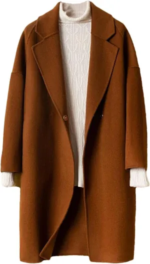 Haitpant Autumn Winter Womens Long Cashmere Overcoat Casual Loose Warm Jackets Double-Sided 100% Wool Tweed Coat
