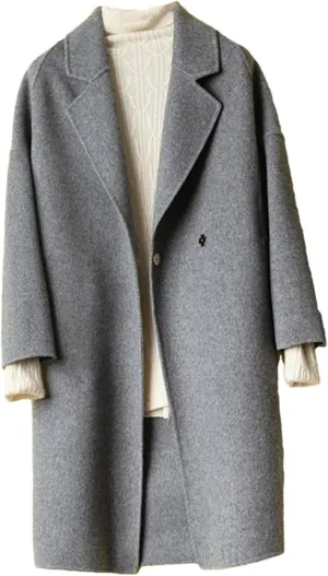 Haitpant Autumn Winter Womens Long Cashmere Overcoat Casual Loose Warm Jackets Double-Sided 100% Wool Tweed Coat