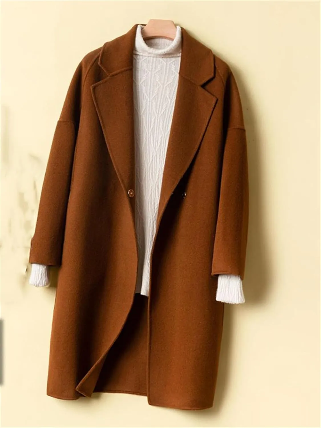 Haitpant Autumn Winter Womens Long Cashmere Overcoat Casual Loose Warm Jackets Double-Sided 100% Wool Tweed Coat