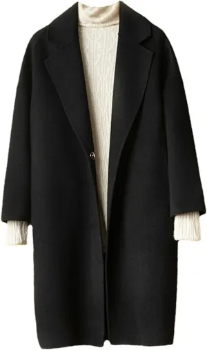 Haitpant Autumn Winter Womens Long Cashmere Overcoat Casual Loose Warm Jackets Double-Sided 100% Wool Tweed Coat