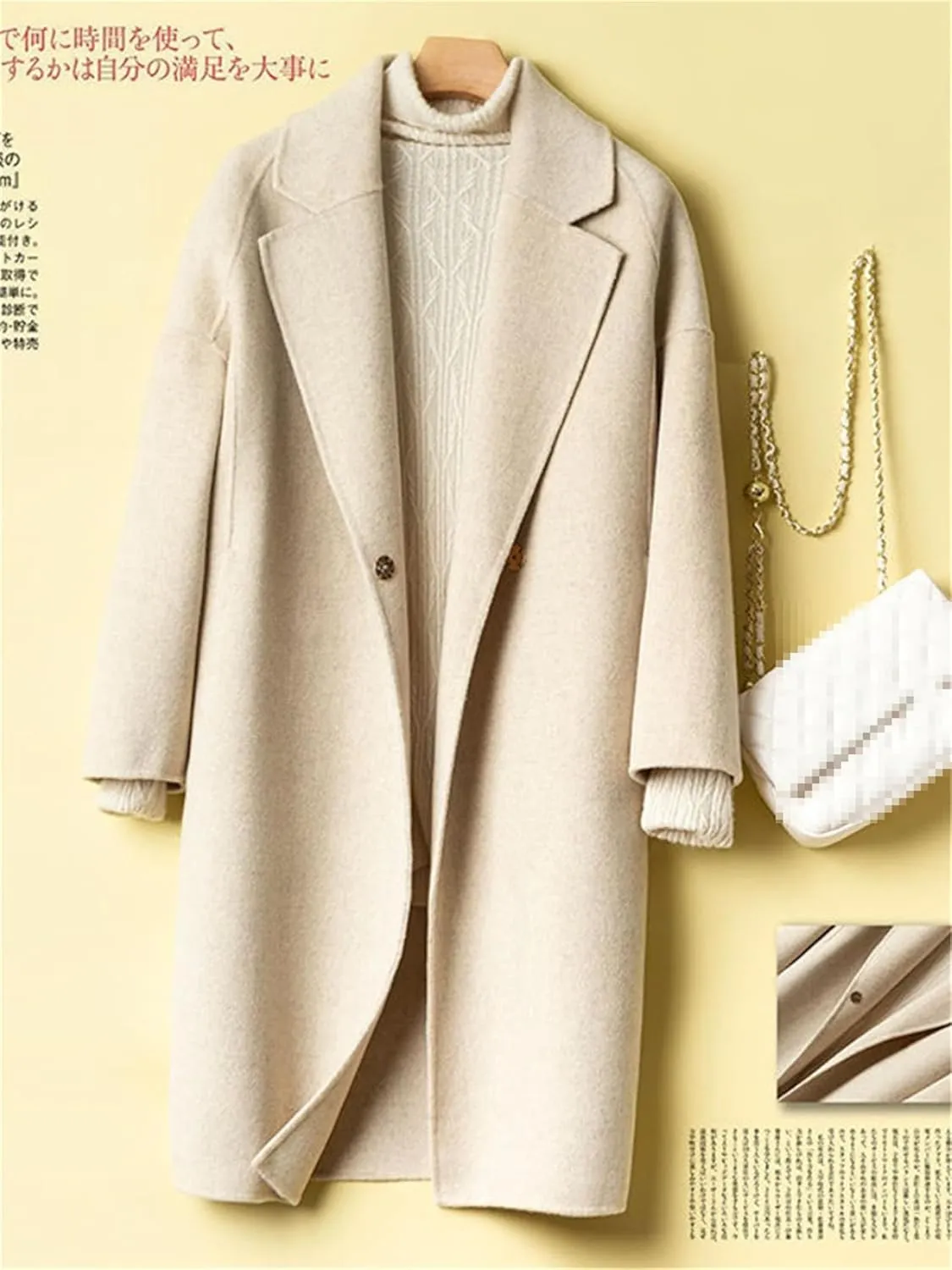 Haitpant Autumn Winter Womens Long Cashmere Overcoat Casual Loose Warm Jackets Double-Sided 100% Wool Tweed Coat