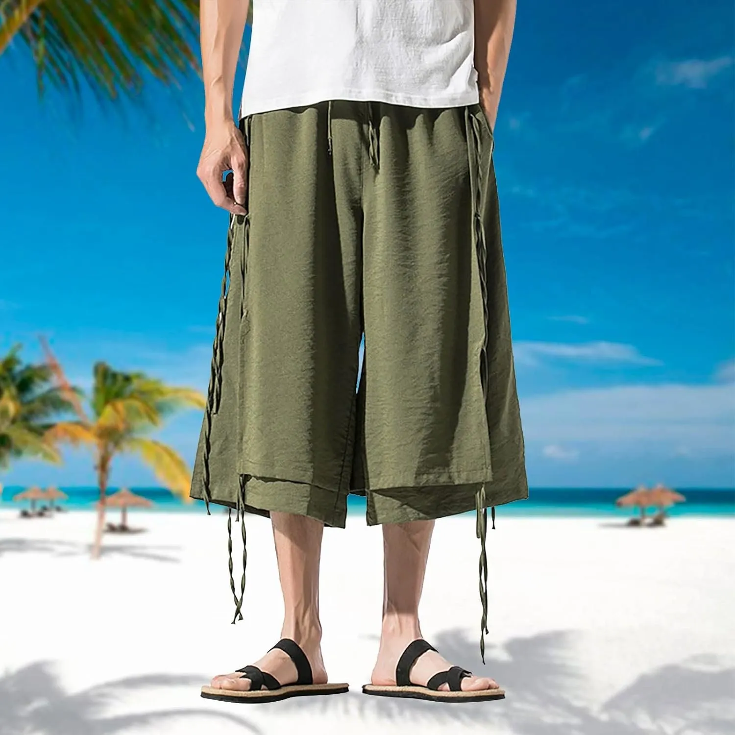Harem Pants Men Beach for Y2k Aesthetic Lounge Ninja Casual Wear Bohemian Cotton Japanese Baggy Loose with Pockets
