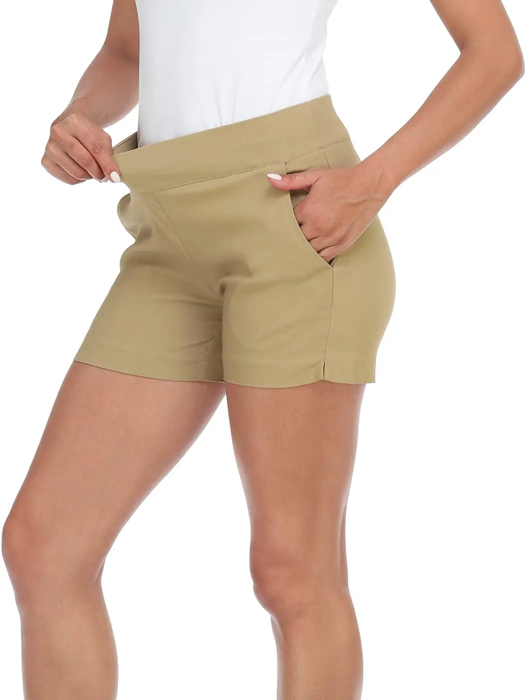 HDE Chino Shorts for Women 4" Inseam Elastic High Waisted Casual Summer Shorts