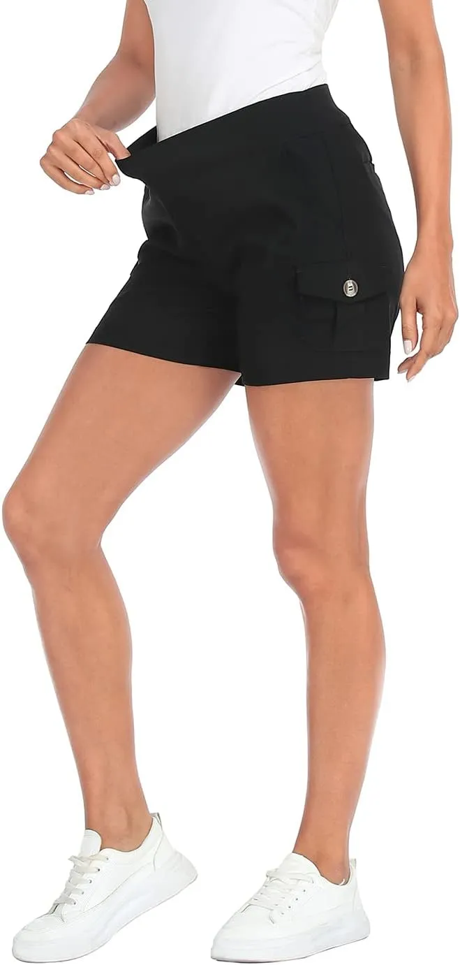 HDE Women's Cargo Shorts with Pockets High Waisted Pull On Stretch Casual Shorts