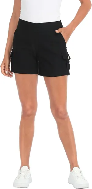 HDE Women's Cargo Shorts with Pockets High Waisted Pull On Stretch Casual Shorts