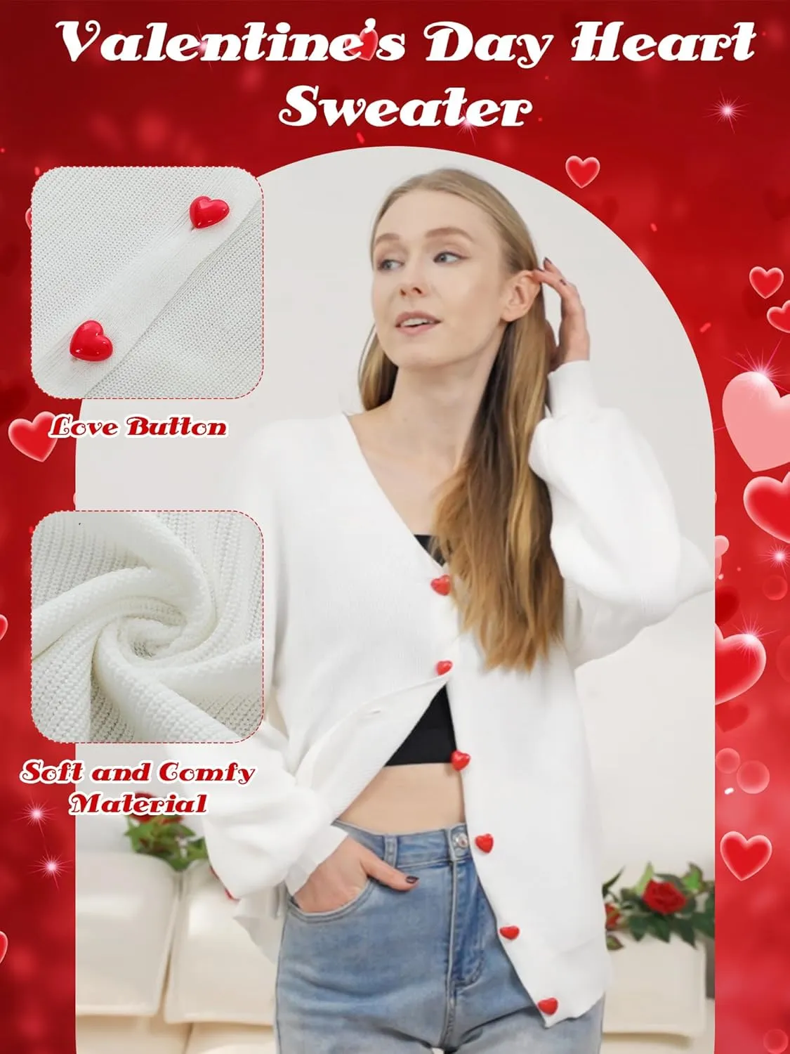 Heart Sweater Sequins Embroidery Love Heart Cardigan Sweater Knit Lightweight Cardigan Sweaters