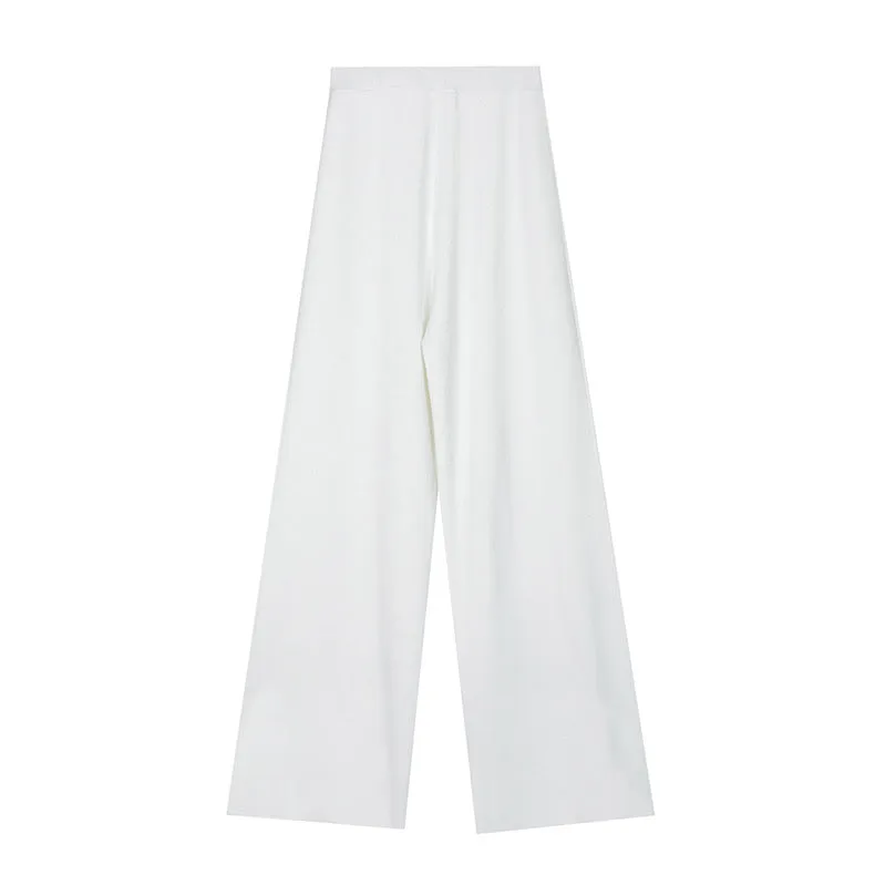 High Rise Relaxed Knit Pants in White