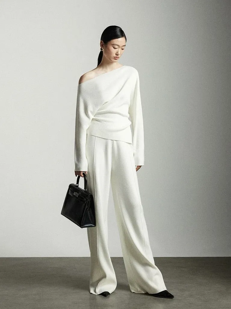 High Rise Relaxed Knit Pants in White