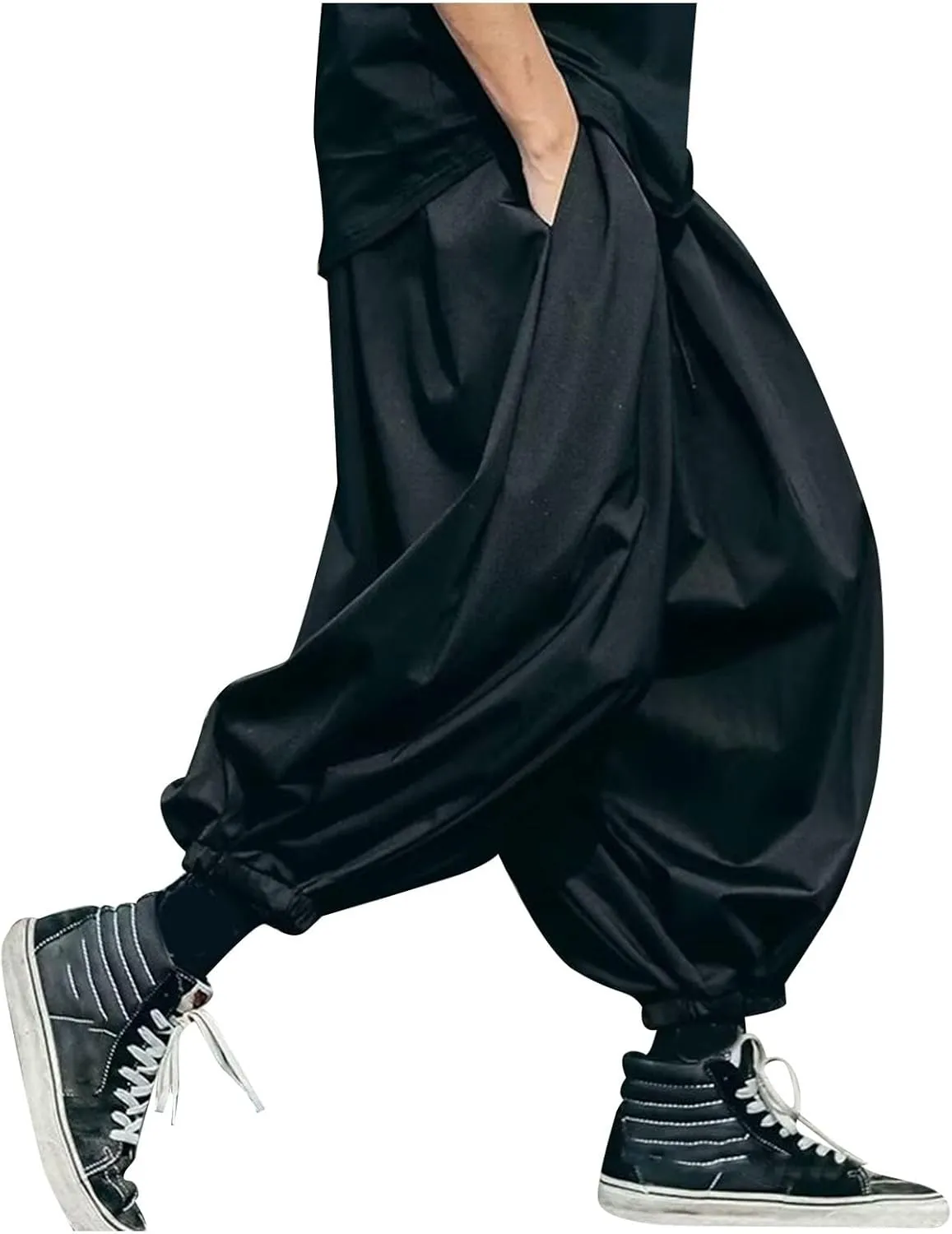 Hippie Pants Men Harem Mens Summer Beach Trousers Japanese for Wide-Leg Ninja Linen Graphic with Pockets