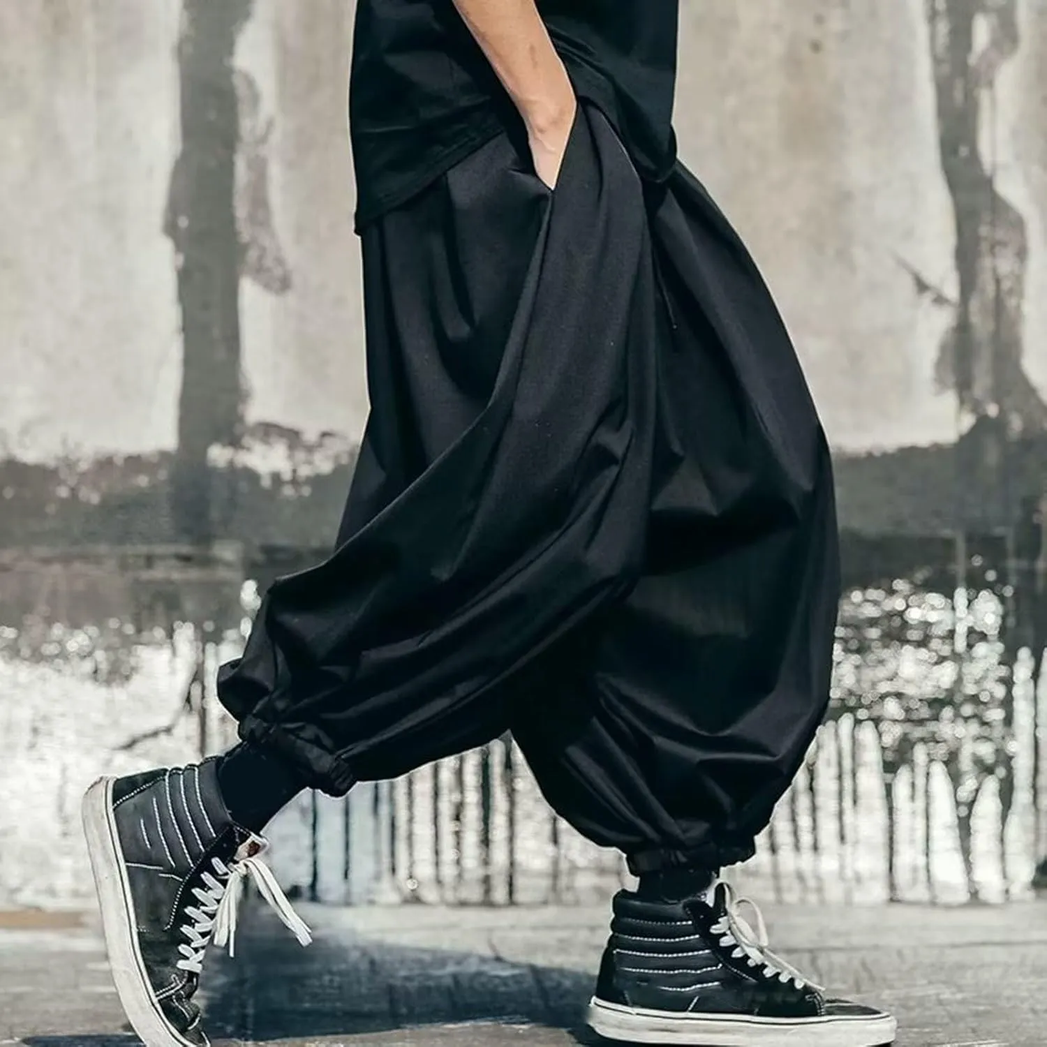 Hippie Pants Men Harem Mens Summer Beach Trousers Japanese for Wide-Leg Ninja Linen Graphic with Pockets