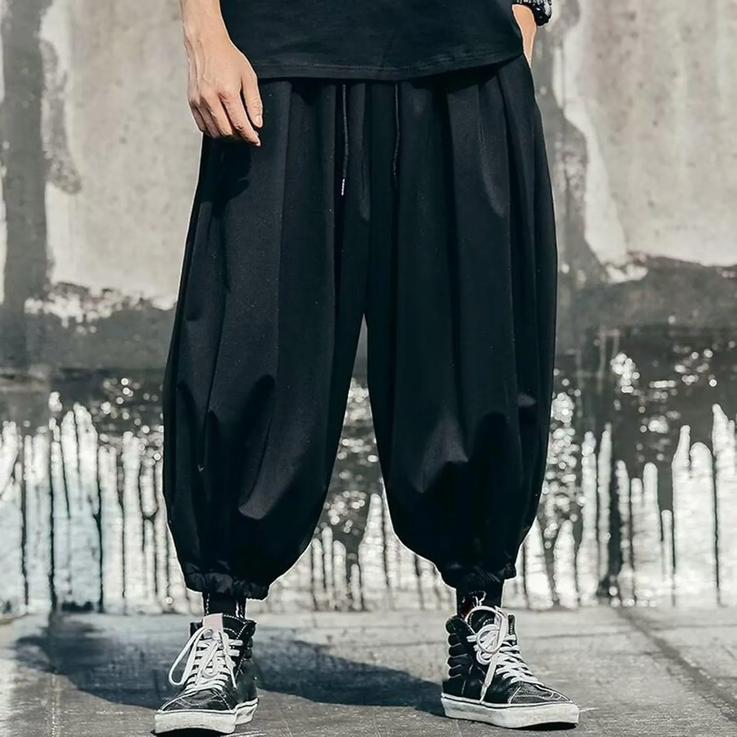Hippie Pants Men Harem Mens Summer Beach Trousers Japanese for Wide-Leg Ninja Linen Graphic with Pockets