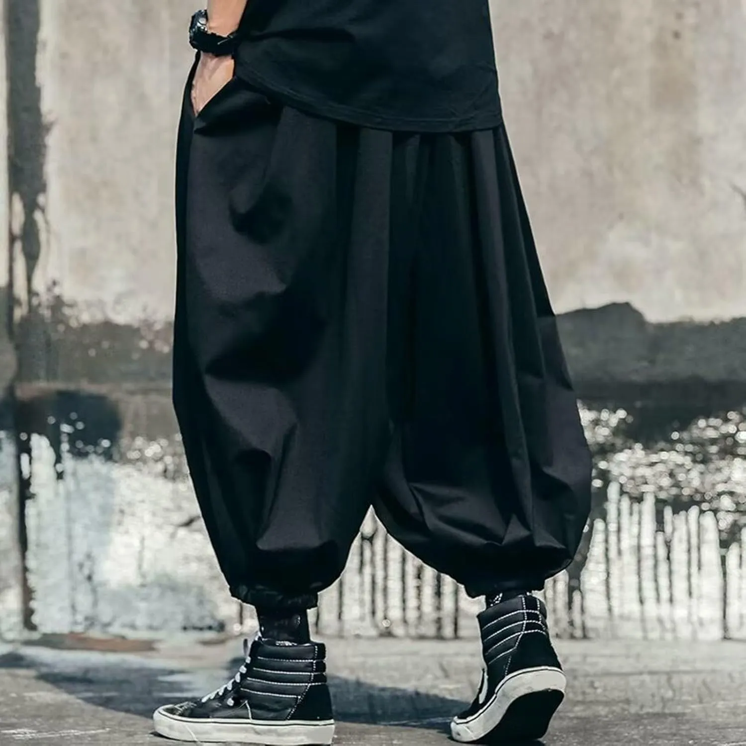 Hippie Pants Men Harem Mens Summer Beach Trousers Japanese for Wide-Leg Ninja Linen Graphic with Pockets