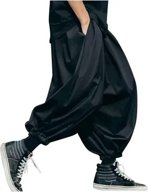 Hippie Pants Men Harem Mens Summer Beach Trousers Japanese for Wide-Leg Ninja Linen Graphic with Pockets
