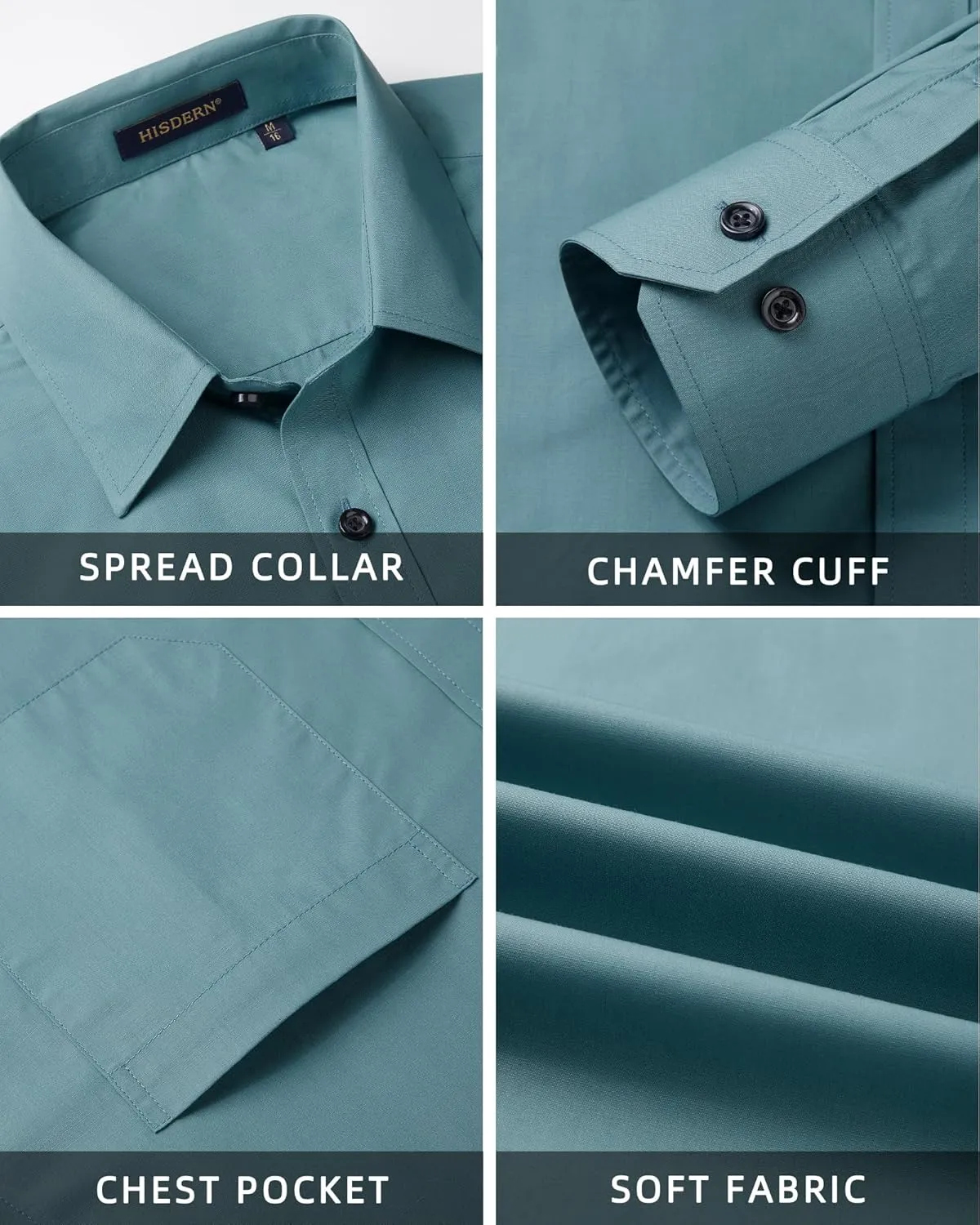 HISDERN Mens Dress Shirt and Tie Handkerchief Set Classic Long Sleeve Shirts Matching Ties Formal Button Down Shirts