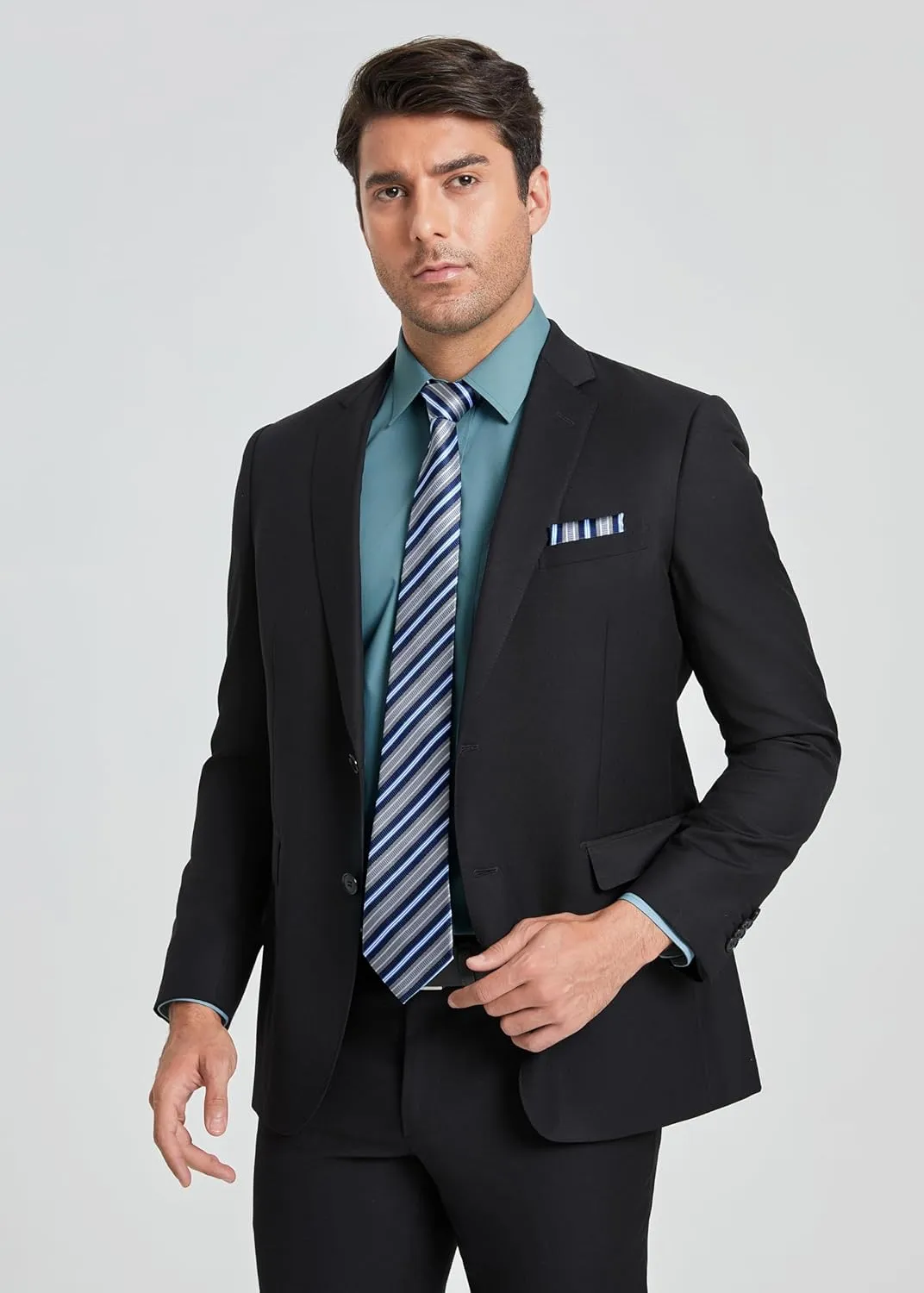 HISDERN Mens Dress Shirt and Tie Handkerchief Set Classic Long Sleeve Shirts Matching Ties Formal Button Down Shirts