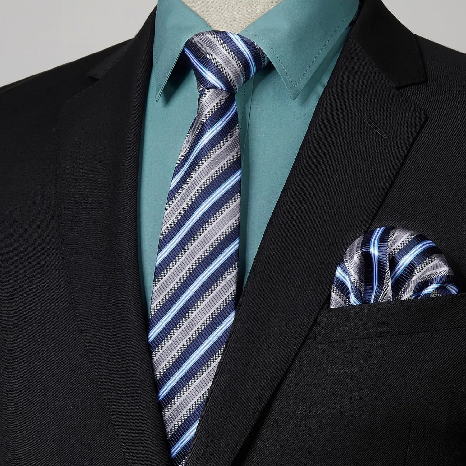 HISDERN Mens Dress Shirt and Tie Handkerchief Set Classic Long Sleeve Shirts Matching Ties Formal Button Down Shirts