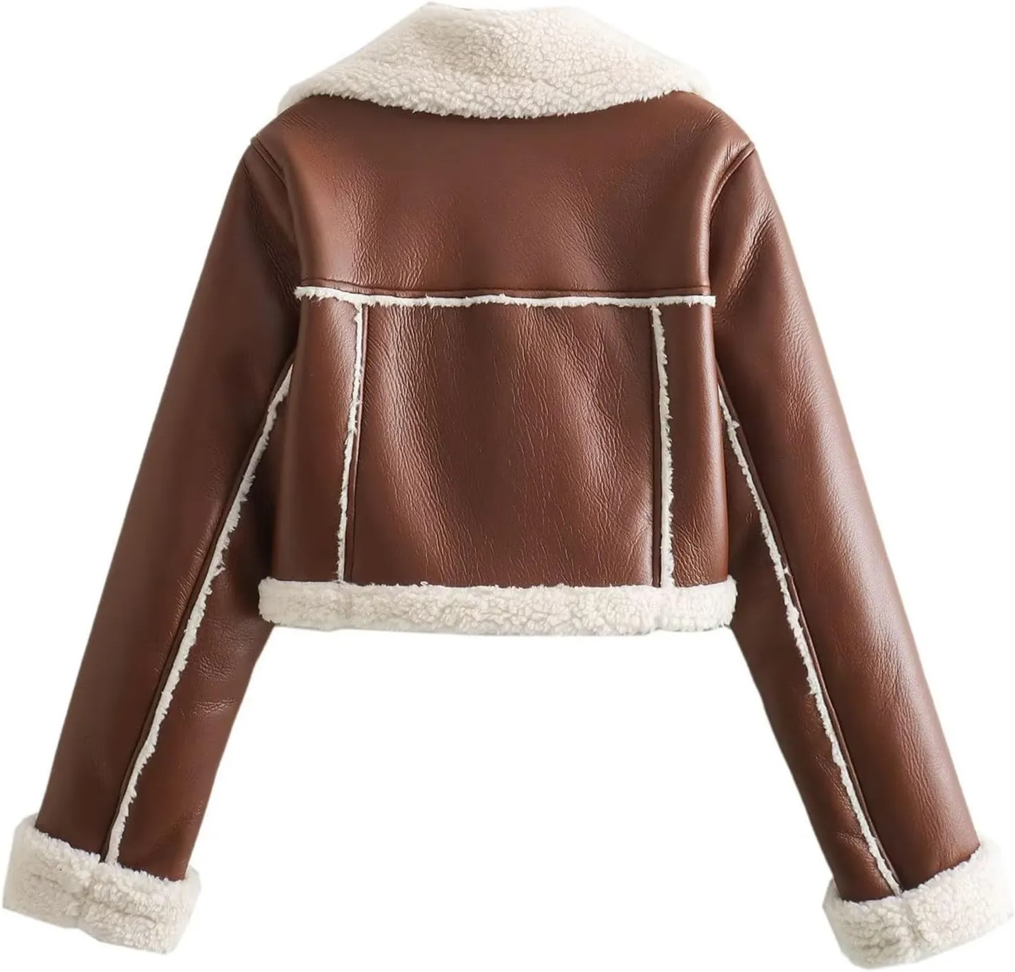 hlysgo Womens Faux Shearing Leather Jackets Sherpa-Lined Crop Coat Winter Bomber Jacket Short Outerwear Winter Clothes