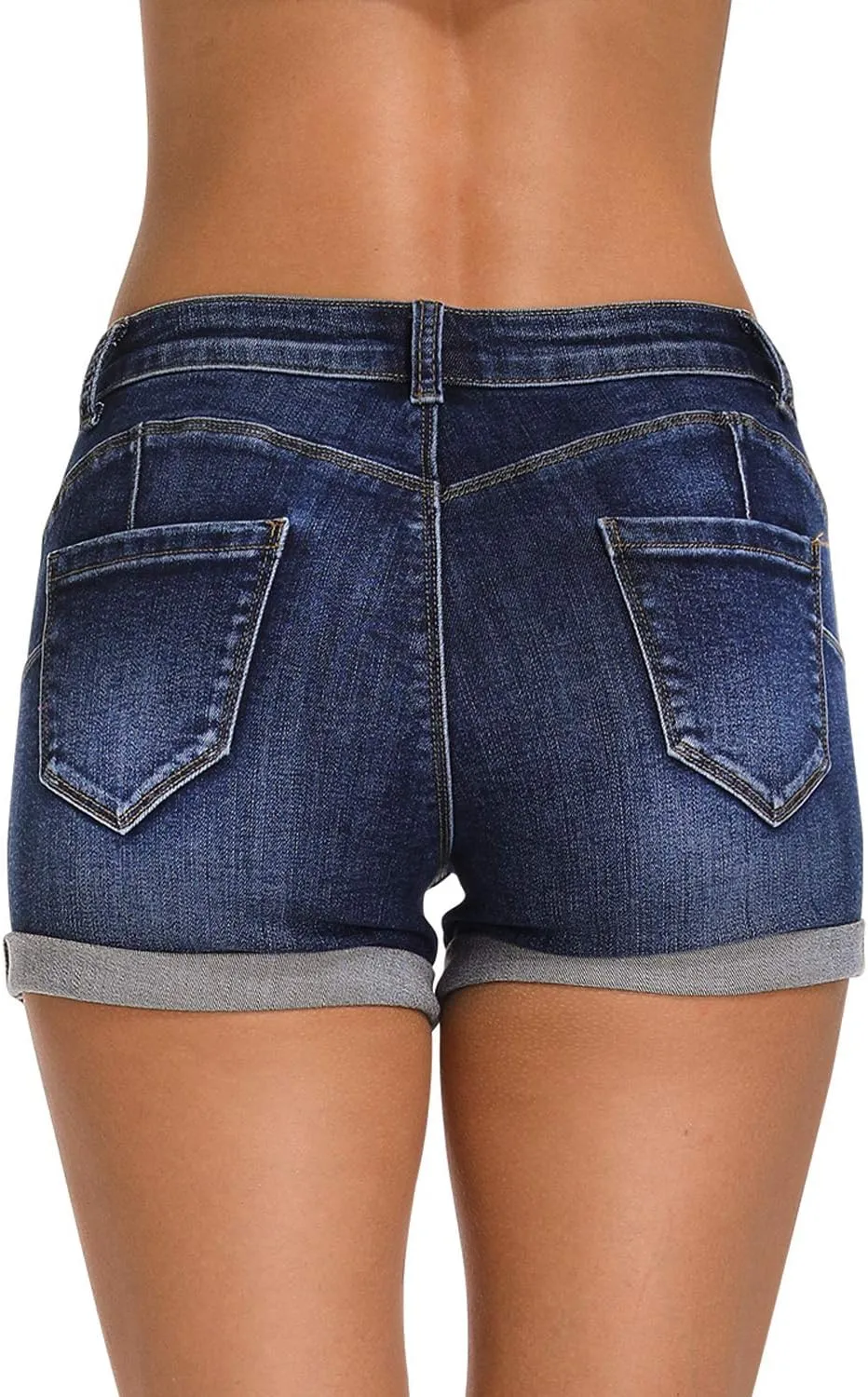 HOCAIES Women's Juniors Mid Rise Jean Shorts Folded Hem Denim Shorts for Women