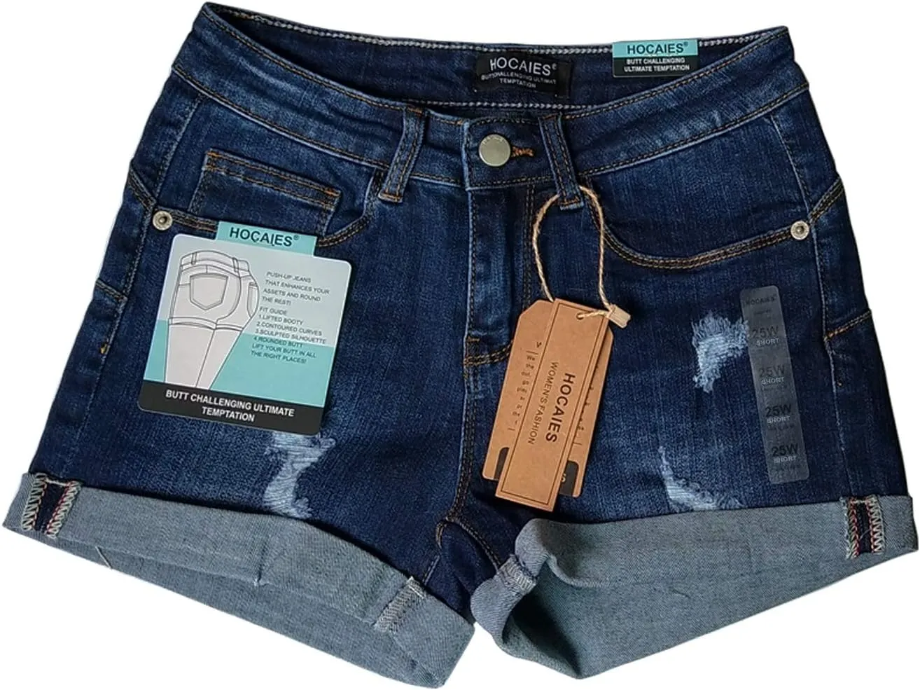 HOCAIES Women's Juniors Mid Rise Jean Shorts Folded Hem Denim Shorts for Women