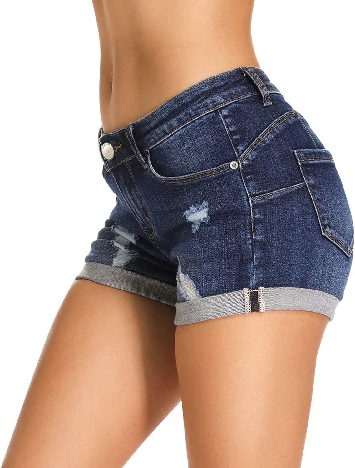 HOCAIES Women's Juniors Mid Rise Jean Shorts Folded Hem Denim Shorts for Women