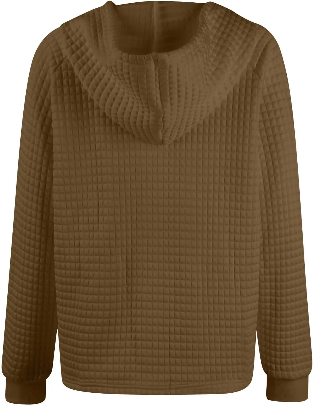 Hoodies For Women Waffle Knit Long Sleeve Shirts Drawstring Button V Neck Tops Fall Loose Fit Pullover Sweatshirt
