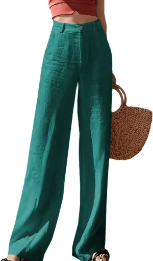 Hooever Womens Casual High Waisted Wide Leg Pants Button Up Straight Leg Trousers