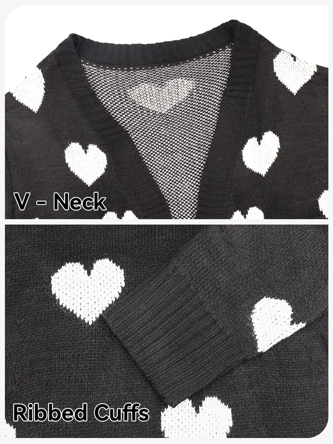 HOULENGS Women's Spring Cute Heart Long Cardigan Sweater V Neck Open Front Ribbed Knit Sweater Coats with Pockets